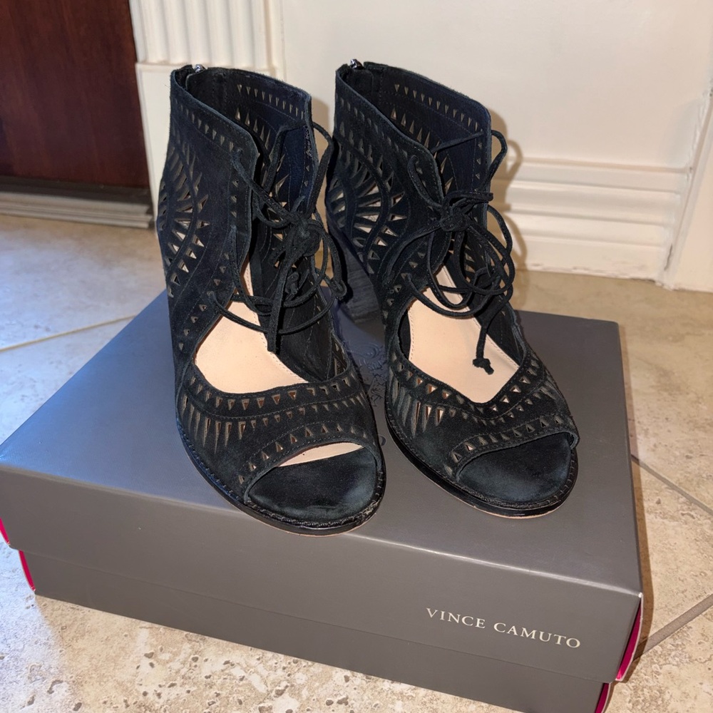 Vince Camuto Black Cutout Lace-Up Heels